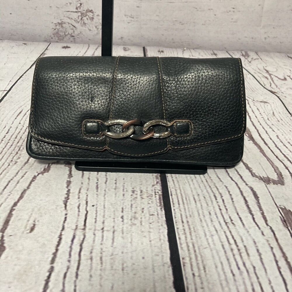 Brighton‎ Chain Leather Black Rectangle Wallet Womens Fold Over Check Book